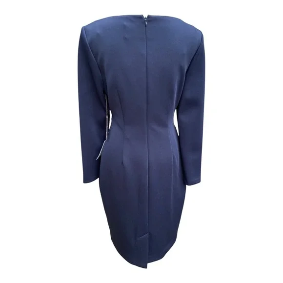 Vince Camuto Sheath Dress Women's Size 10 Navy Blue Velvet Trim Long Sleeves NWT - Picture 5 of 5